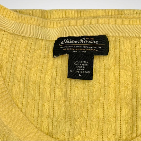 Eddie Bauer Scoop Neck Cable Knit Henley Sweater Pullover Womens Large Yellow - Picture 6 of 8